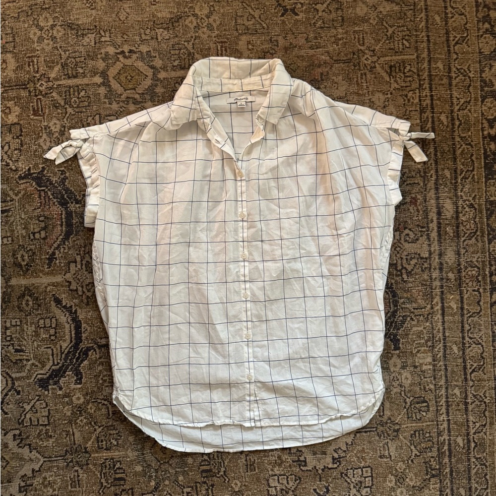 MADEWELL Central Tie-Sleeve Shirt Windowpane Small Blue/White